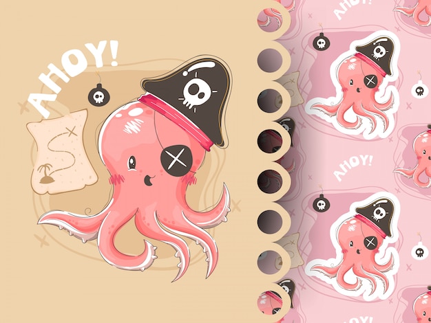 Cute octopus dressed as a pirate pattern