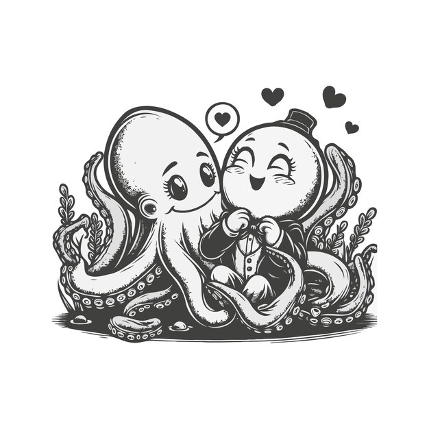 Vector cute octopus love stock illustrations