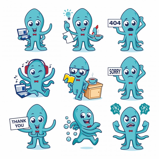 Cute octopus mascot design vector