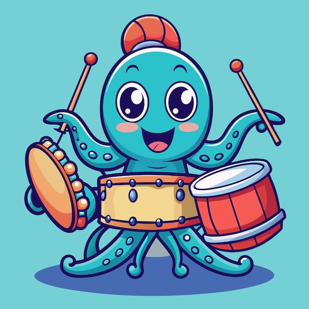 Vector cute octopus playing the drums cartoon vector design