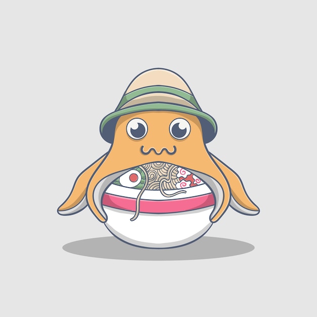 Cute octopus with ramen illustration