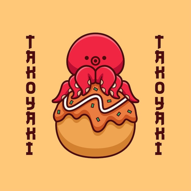 cute octopus with takoyaki illustration in flat design