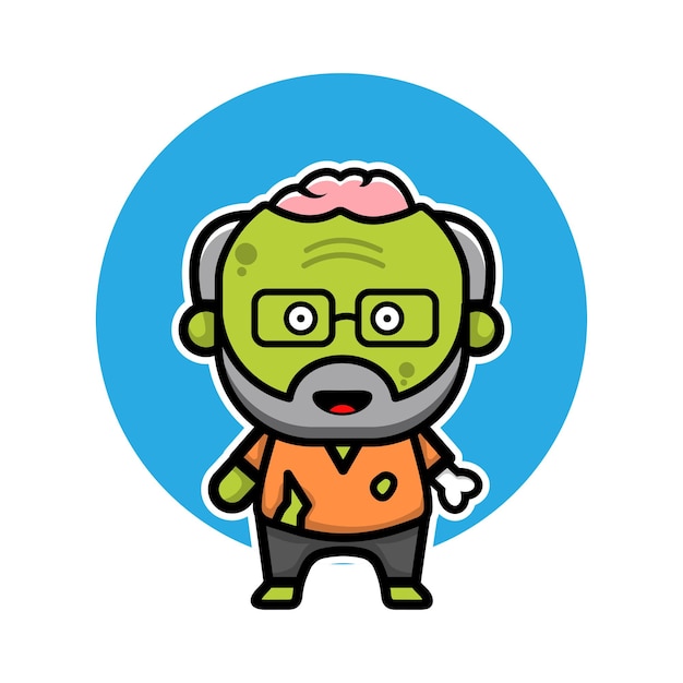 Cute old zombie cartoon illustration halloween concept character