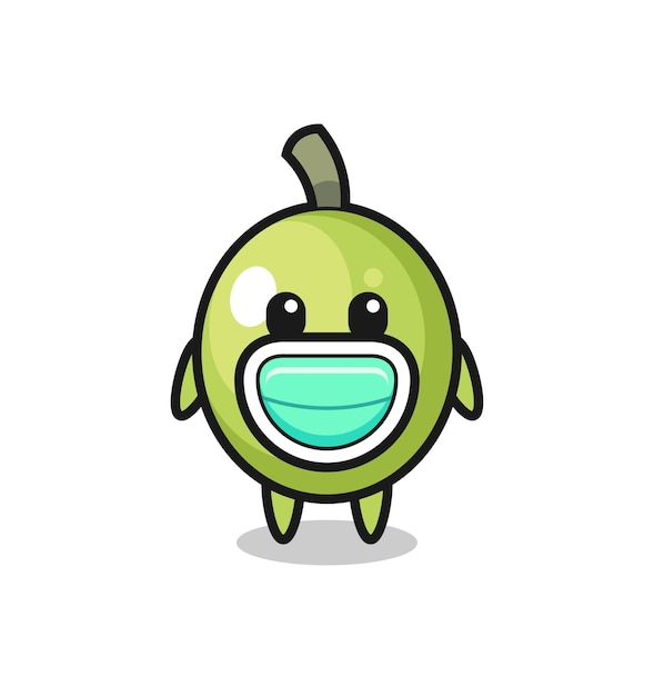 Cute olive cartoon wearing a mask