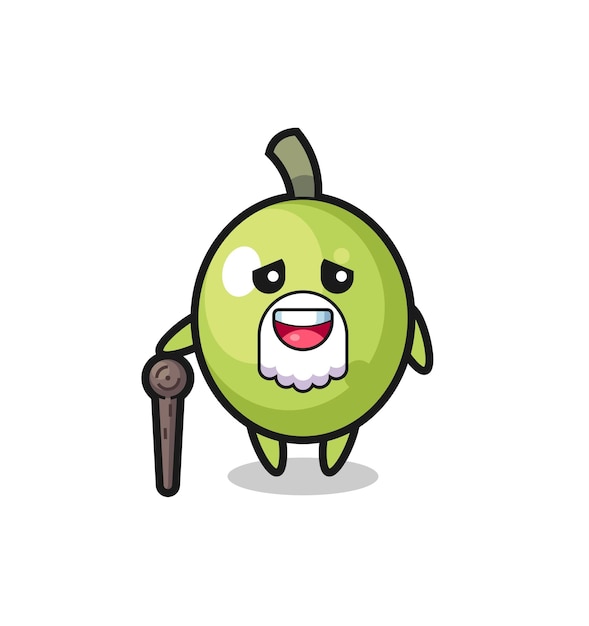 Cute olive grandpa is holding a stick , cute style design for t shirt, sticker, logo element