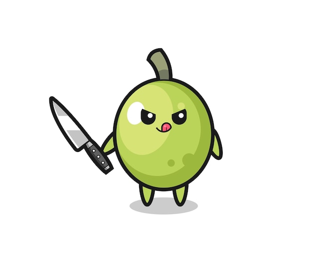 Cute olive mascot as a psychopath holding a knife , cute style design for t shirt, sticker, logo element