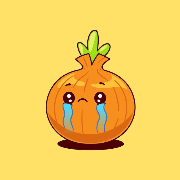 Cute Onion Crying Icon Vector Illustration Flat Cartoon Style