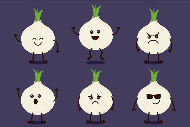 Cute Onion Vegetable Character Isolated in Multiple Expressions