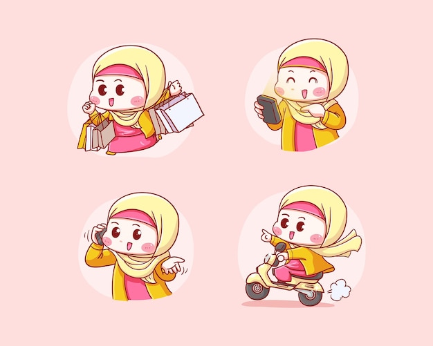 Cute Online Seller with Hijab Shopping Look at the phone and Riding Scooter for delivery