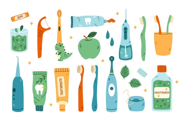 Vector cute oral care kit