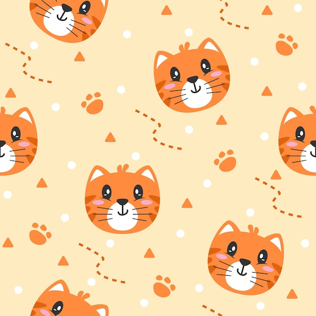 Cute orange cat cartoon pattern background