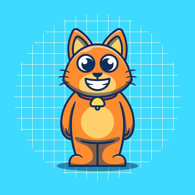 Cute orange cat mascot with bell on neck vector illustration