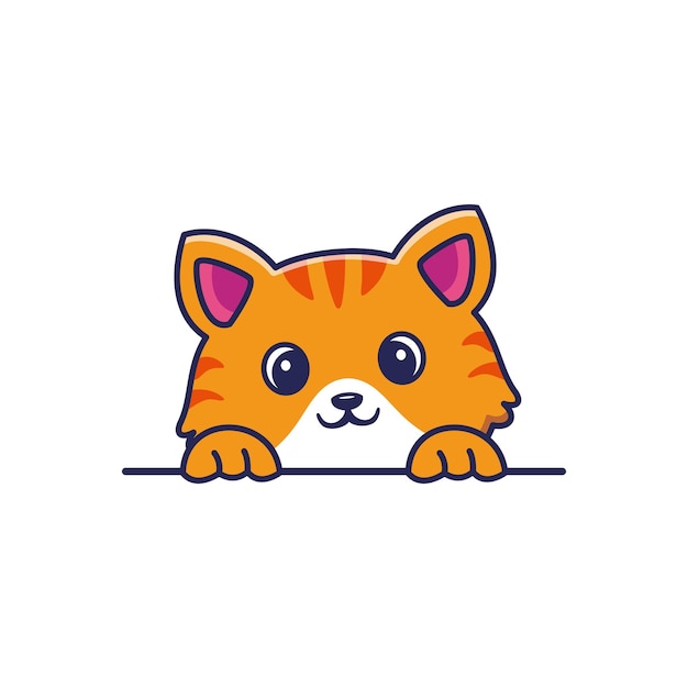 Cute orange cat paws up over wall cartoon vector illustration