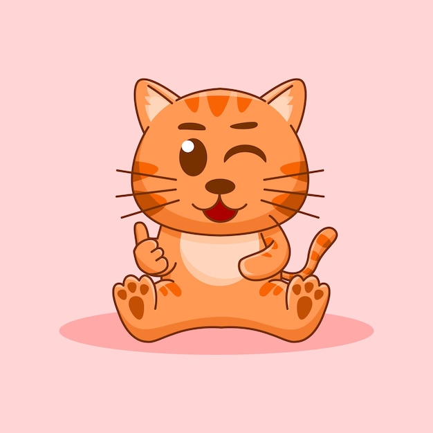 Cute orange cat sitting cartoon vector illustration