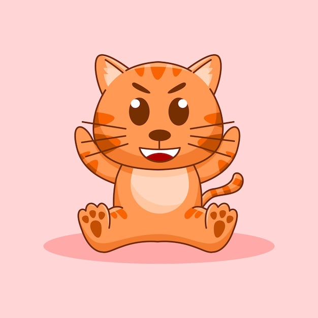 Cute orange cat sitting cartoon vector illustration