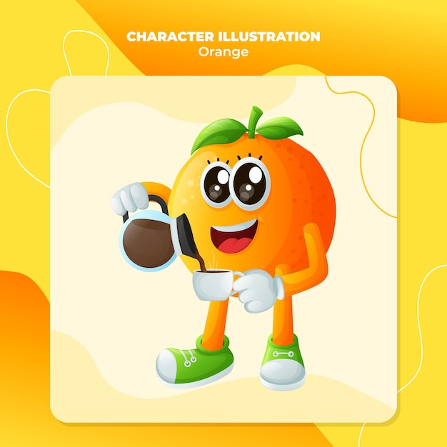 Vector cute orange character pouring coffee