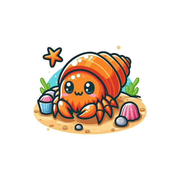 Vector cute orange hermit crab vector illustration mascot