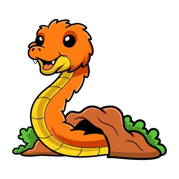 Cute orange spiny bush viper cartoon out from hole