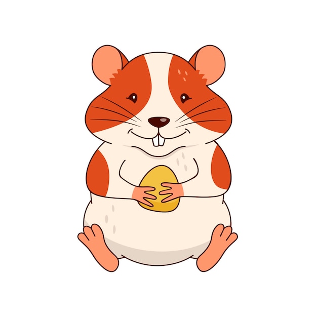 Vector a cute orange and white hamster holds a grain of corn in its paws isolated on a white background