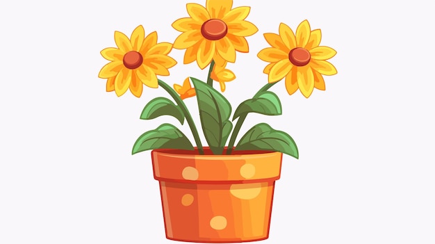 Vector cute orange yellow flower cartoon character in a pot