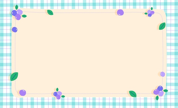 Cute Ornament Element Blueberry Pastel Green Mint Gingham Pattern Paper Background Frame Border