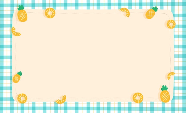 Cute Ornament Element Pineapple Pastel Blue Gingham Pattern Paper Background Frame Border Blank note