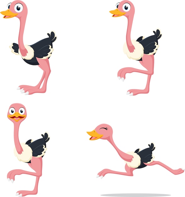 cute ostrich cartoon collection set 