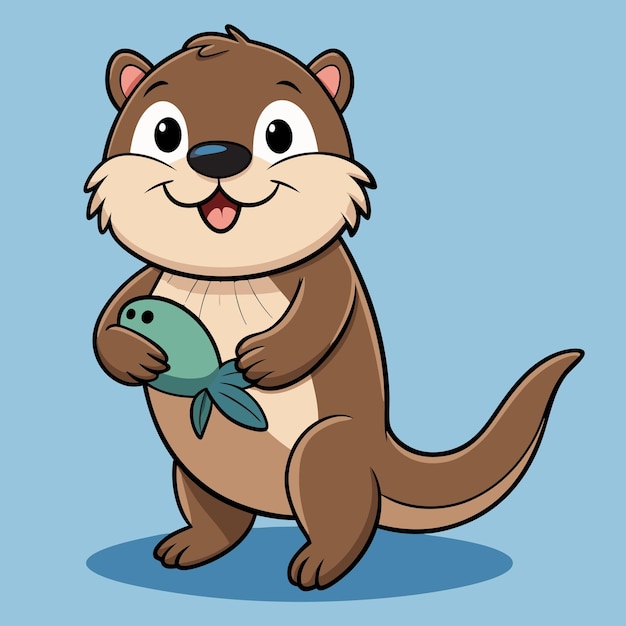 Vector cute otter with fish cartoon vector