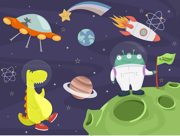 Cute Outer Space Themed Vector Illustration