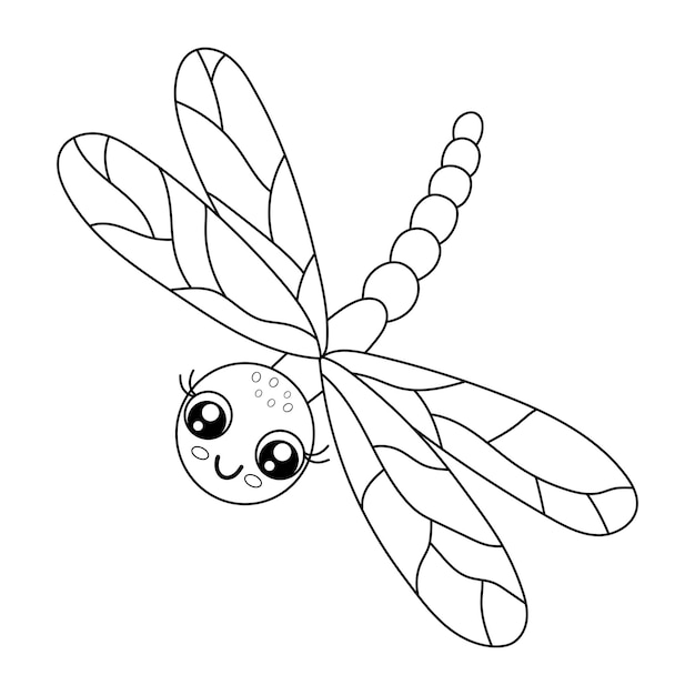 Cute outline dragonfly isolated on white background Funny insect for childish coloring book Cartoon vector line illustration