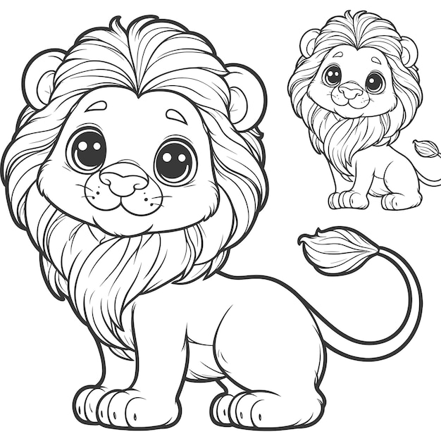 Vector cute outline lion vector illustration