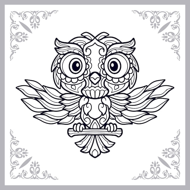 Cute owl cartoon zentangle arts isolated on white background