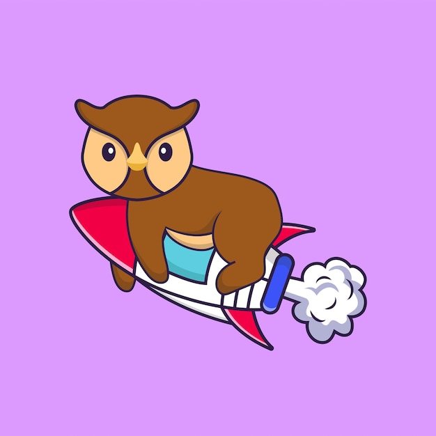 Cute owl flying on rocket. Animal cartoon concept isolated.