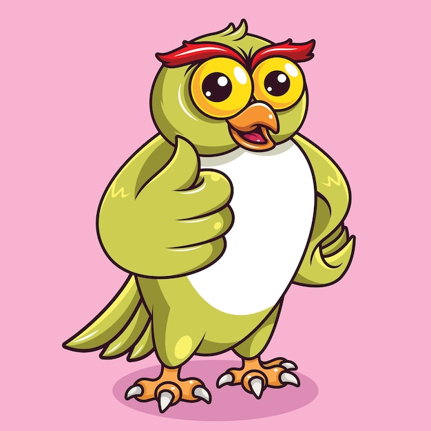 cute owl giving thumbs up with cheerful face cartoon illustration