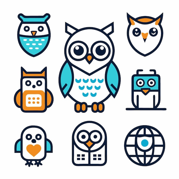 Cute owl icons set