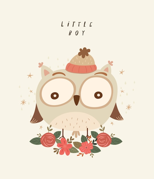 Cute owl illustration baby nursery print