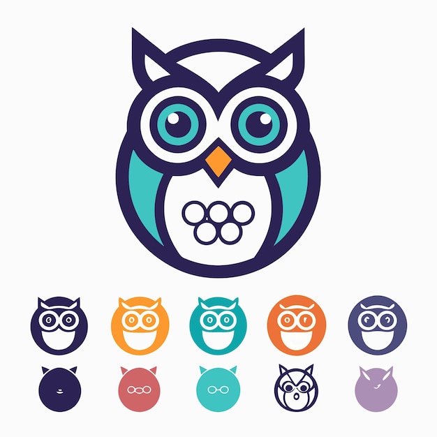 Cute Owl Logo Design Concept with Color Variations