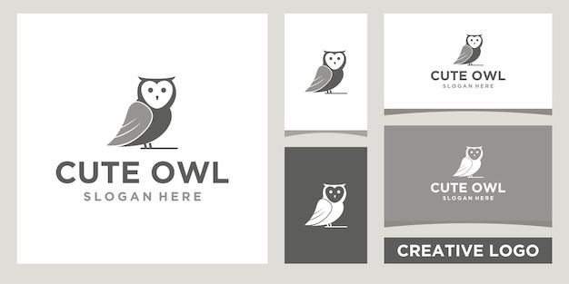 cute owl logo design template with business card design