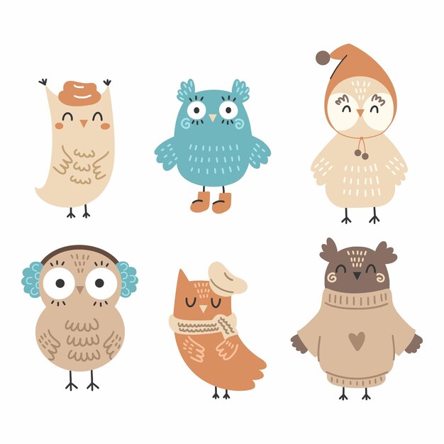 Vector cute owl set of vector characters for children