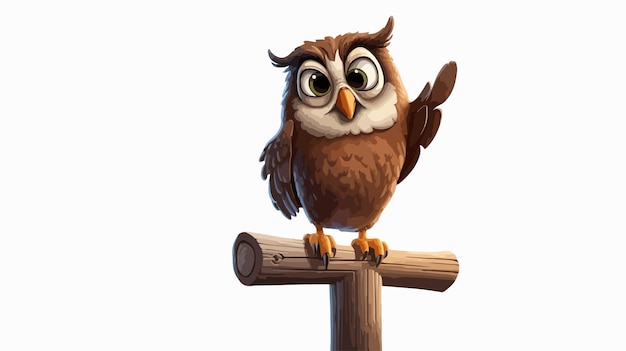 Vector cute owl sitting on directional sign cartoon vector illustration