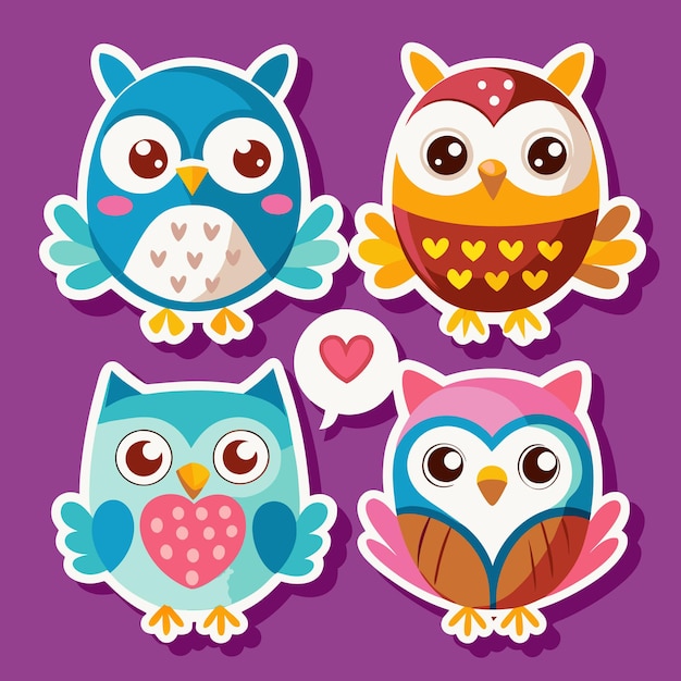 Cute Owl Stickers Adorable Birds with Hearts for Kids Crafts