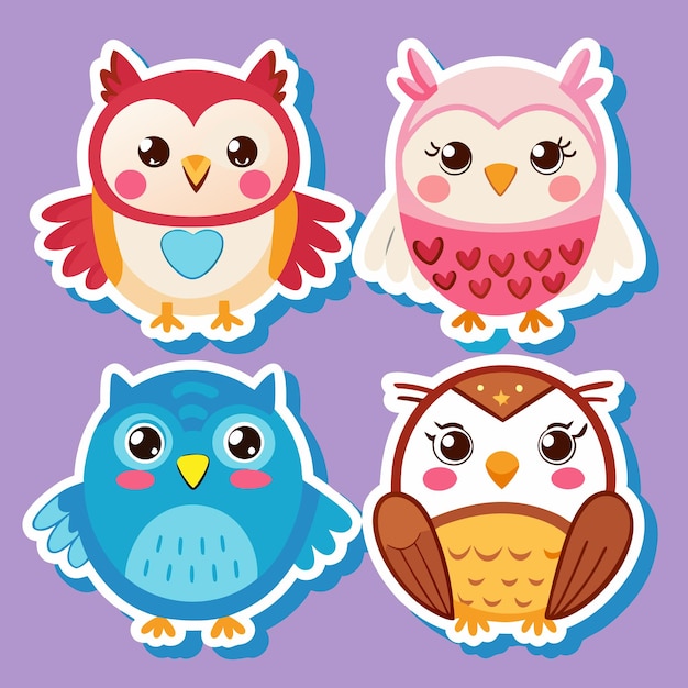 Cute Owl Stickers Adorable Birds with Hearts and Stars