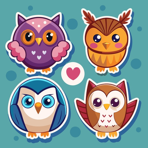 Vector cute owl stickers adorable colorful bird designs