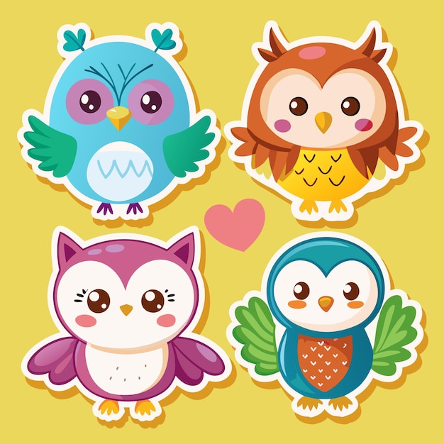 Cute Owl Stickers with Big Eyes and Wings