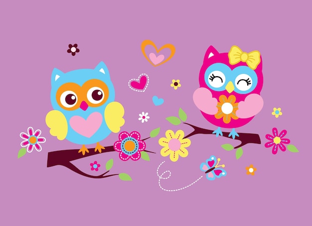 cute owl with lovely flower vector