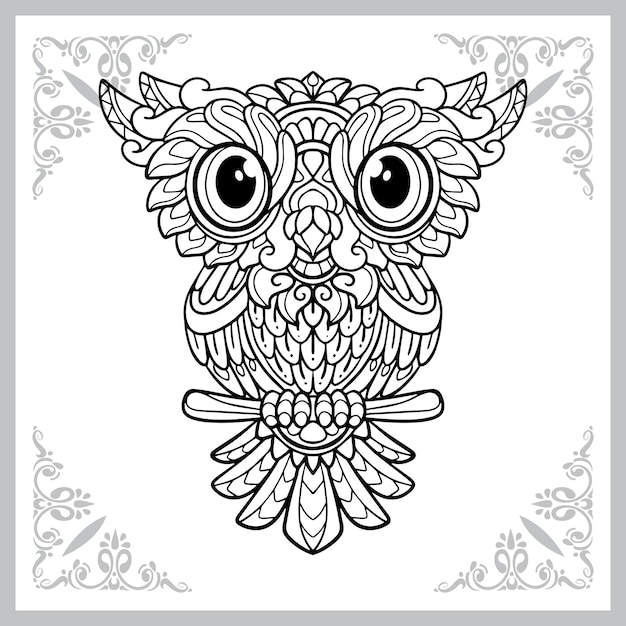 cute owl zentangle arts isolated on white background