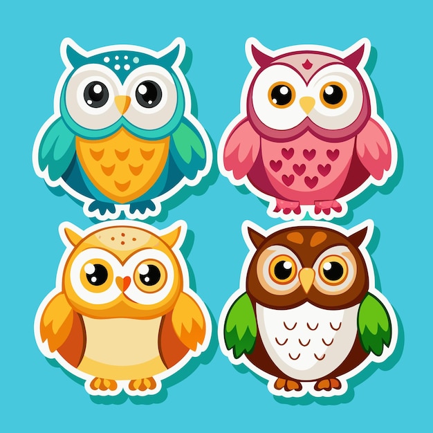 Cute Owls Stickers Set Colorful Birds for Kids