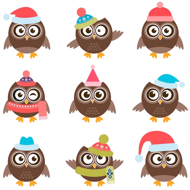 Cute owls with hats