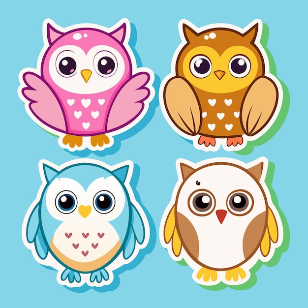 Cute Owls with Hearts Stickers for Kids