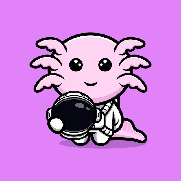 Cute oxolotl astronaut  cartoon character